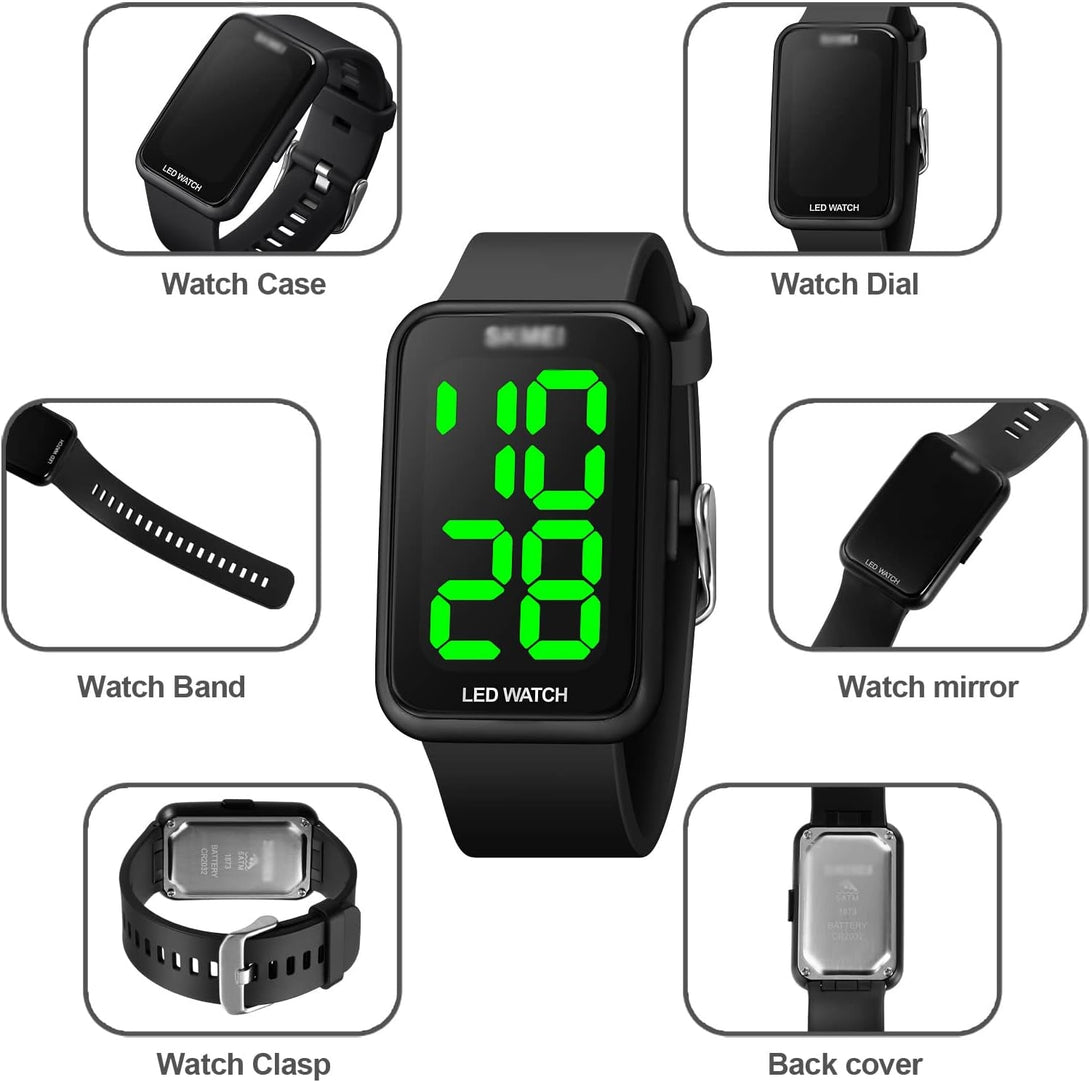 TOOCAT Digital Sport Watch, Fashion LED Large Digital Display Watch Outdoor 50M Waterproof Rubber Bands Wristwatch for Men Women Teens Students