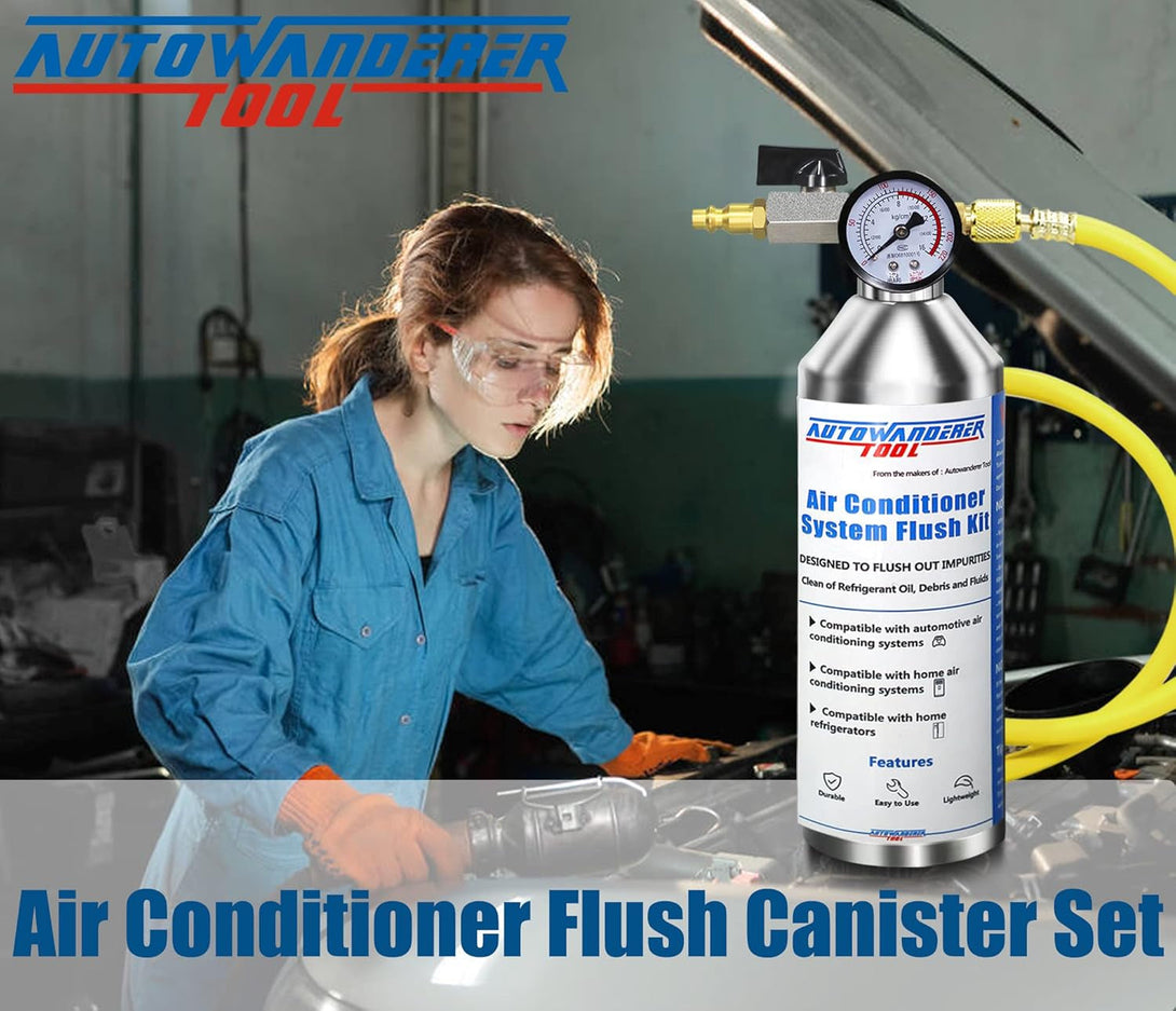 AC Flush Kit Air Conditioner System Flush Canister Gun Set for Clean A/C Line Flush R134A R410A R404A