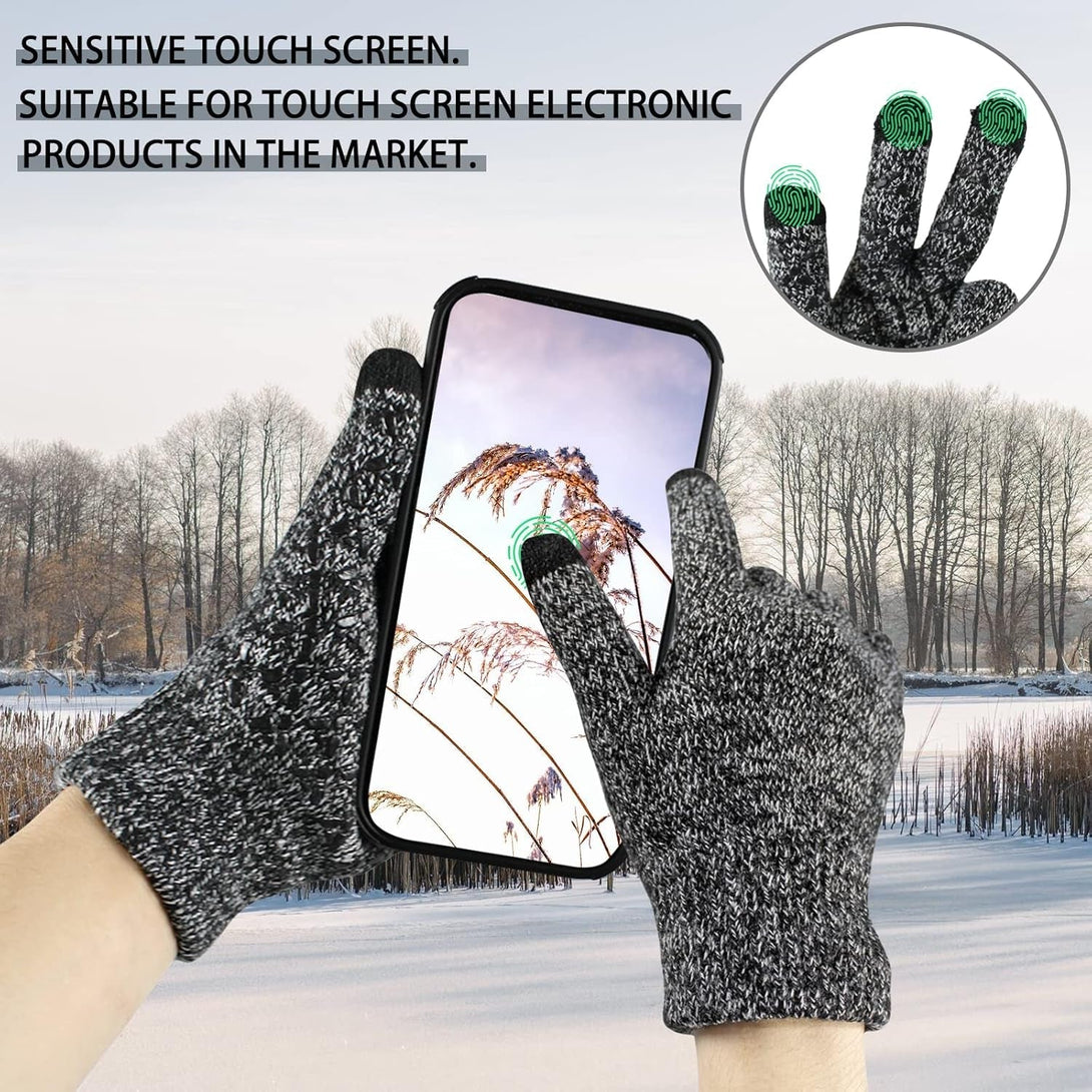 Andiker Winter Knit Gloves, Men Women Touch Screen Cold Weather Gloves, Full Finger Soft Warm anti Slip Gloves for Hiking