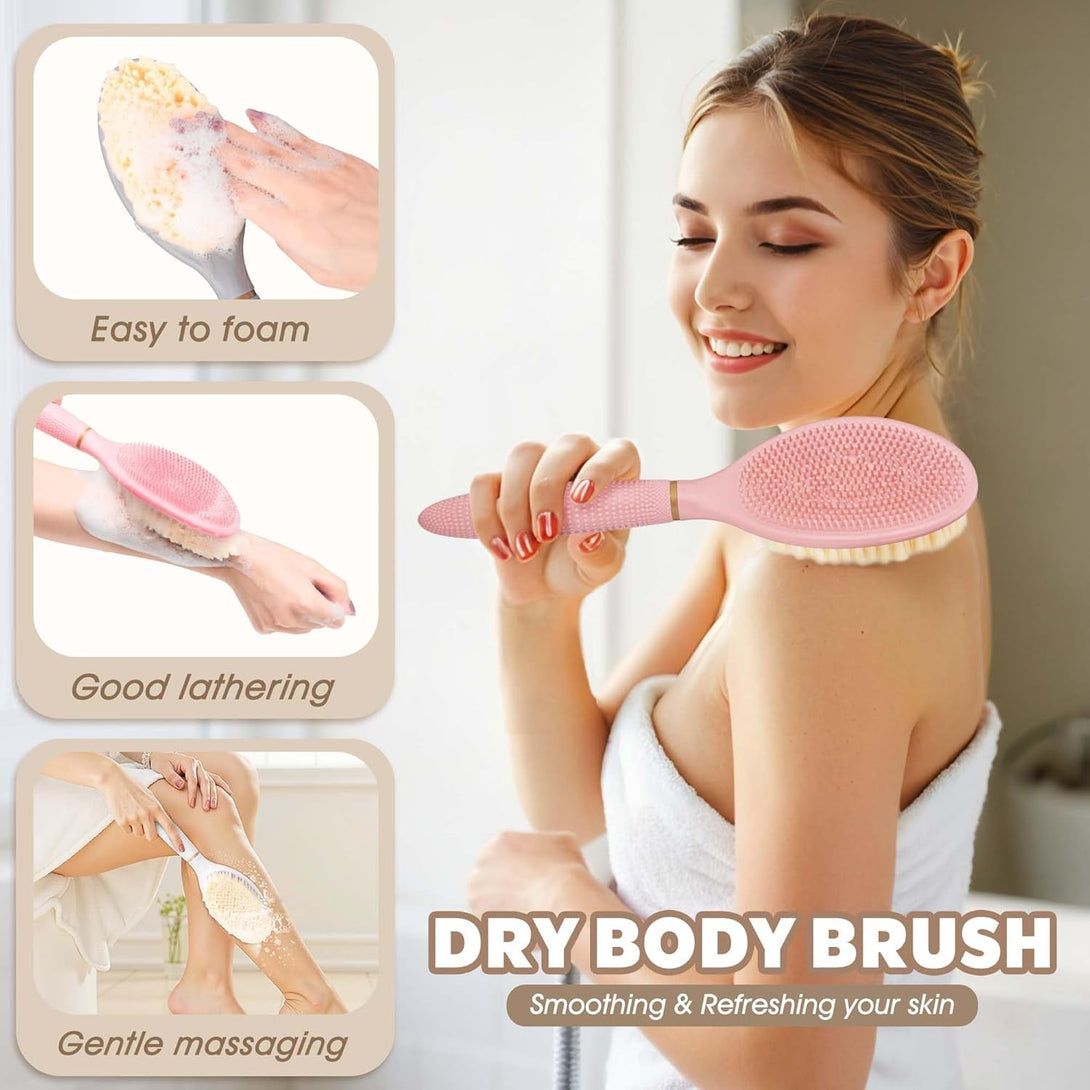 New Back Scrubber Anti-Slip for Shower, 18.9‘’ Corn-Handle Shower Back Scrubber with Dual-Side Head & Soft Bristles, Adjustable Shower Brush Bath Brush for Lathering & Cleansing(Gray-L)