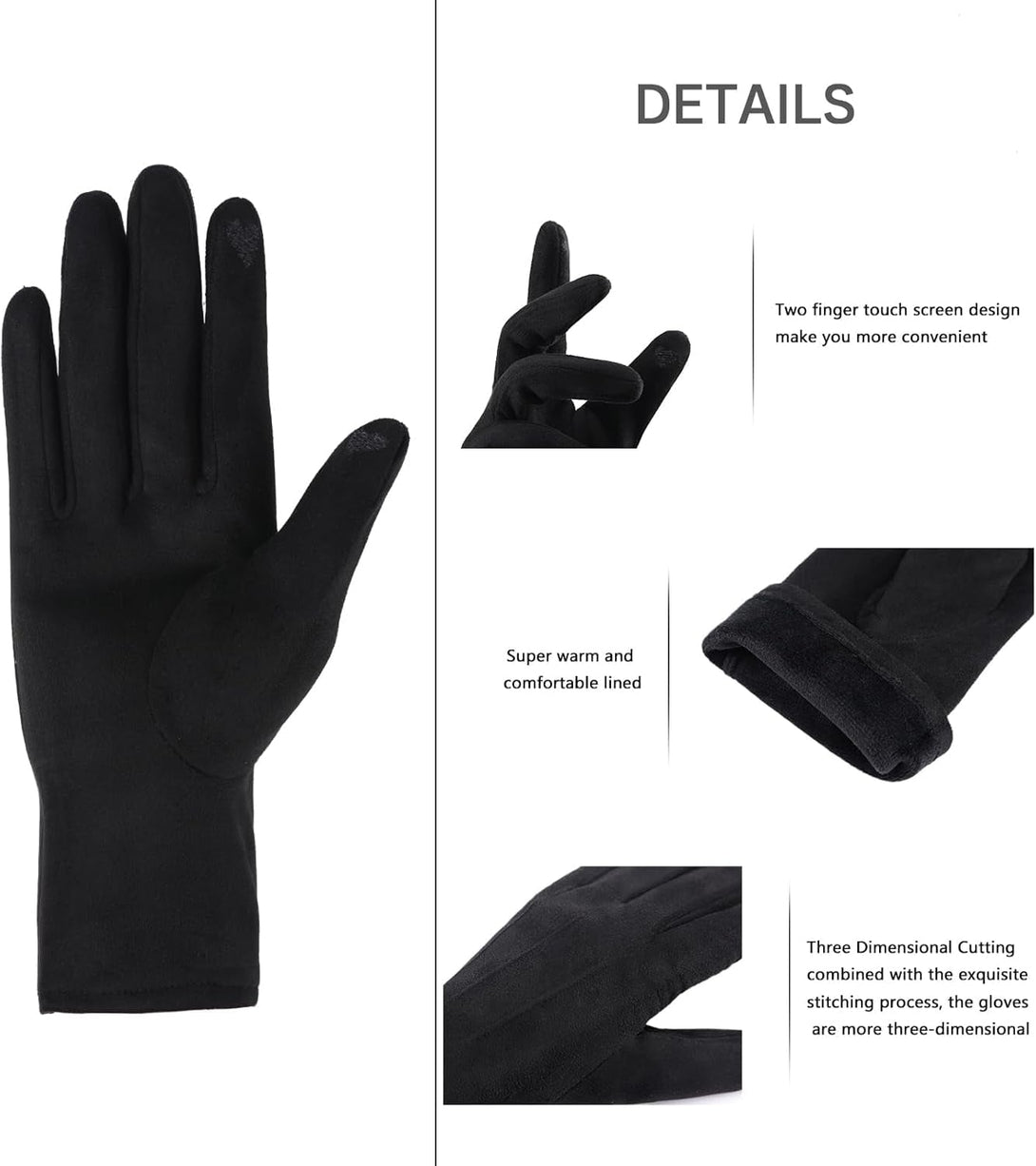 Women'S Gloves Winter Touch Screen Texting Comfortable and Warm Double-Sided Velvet Lining Thickened Warm 2 Pairs