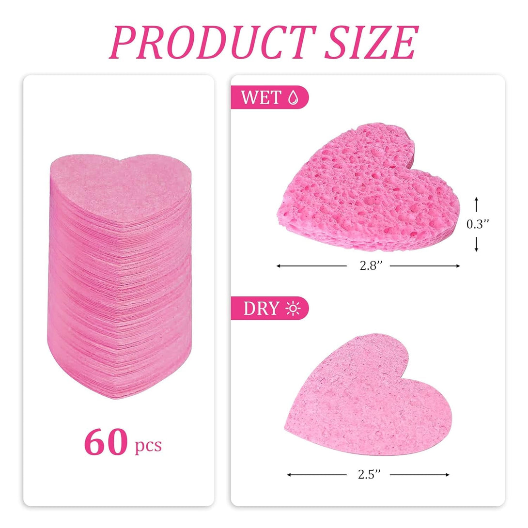 50-Count Kickleen Compressed Cellulose Heart Shape Facial Sponges | Natural Cosmetic Spa Sponges for Facial Cleansing | Exfoliating | Makeup Mask Removal | Reusable | Skin Massage (50 Count (Pink))
