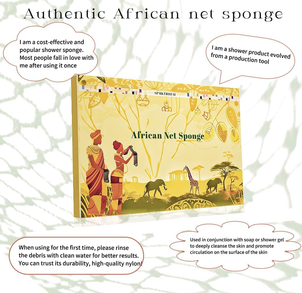 African Net Sponge Authentic, 2 Pieces African Exfoliating Sponge Real African Net Black Owned, African Bath Sponge Back Scrubber, Body Exfoliator Shower Bath Accessories (Green, Pink)