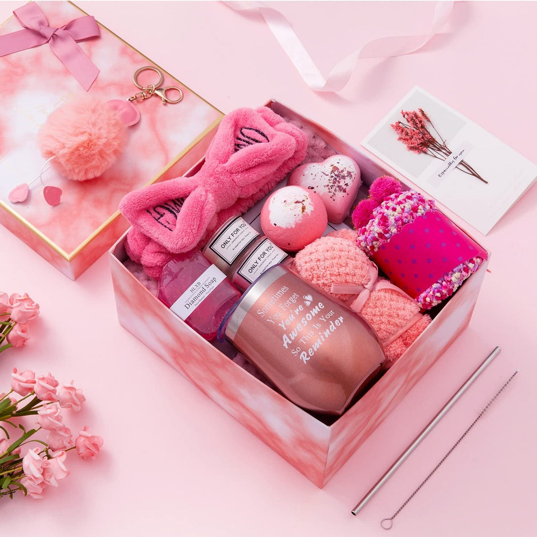 Birthday Gifts for Women,Pink Gifts Box for Women Gifts Basket Care Package Get Well Soon Gifts Relaxing Set Self Care Gifts Unique Gifts Box Birthday Presents Female Friendship Gifts