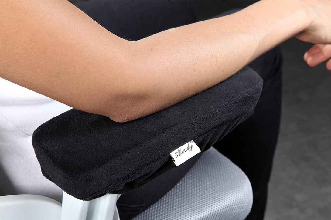 Aloudy Ergonomic Memory Foam Office Chair Armrest Pads, Comfy Gaming Chair Arm Rest Covers for Elbows and Forearms Pressure Relief(Set of 2), Stretch Fit, Black