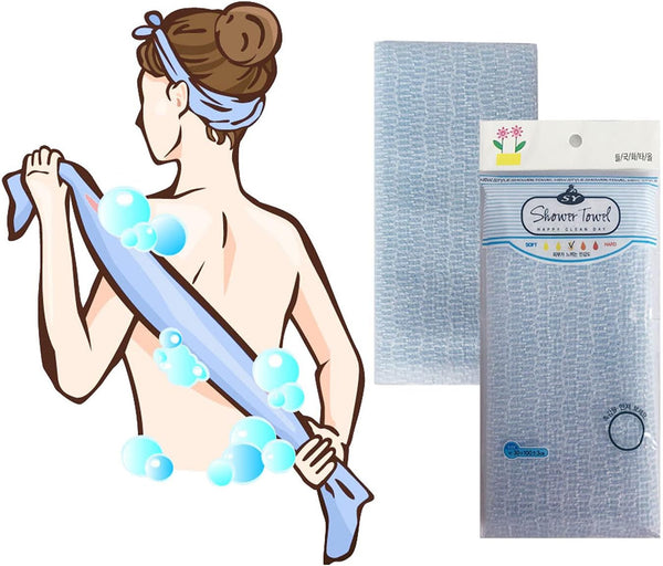 Premium Exfoliating Washcloth Towel(Blue) Korean Loofah Bath Sponge Long Back Scrubber African Bath Sponge African Long Net for Shower/It Becomes Softer as You Use.By NOPIGO