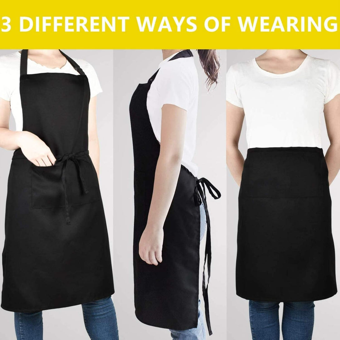 Will Well Chef Apron for Men and Women - 33" X 27" Large with 38" Waist Ties for a Comfy and Snug Fit, Durable and Lightweight, with 2 Spacious Pockets for Your Cooking Essentials - 1-Pack, Black