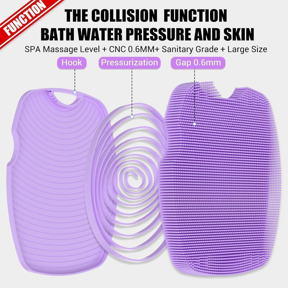 Silicone Body Scrubber - Zinc Infused - Highly Elastic Bristles - Exfoliating Body Scrubber for Cellulite Reduction,Blood Circulation,Massage for Flawless Skin - Purple