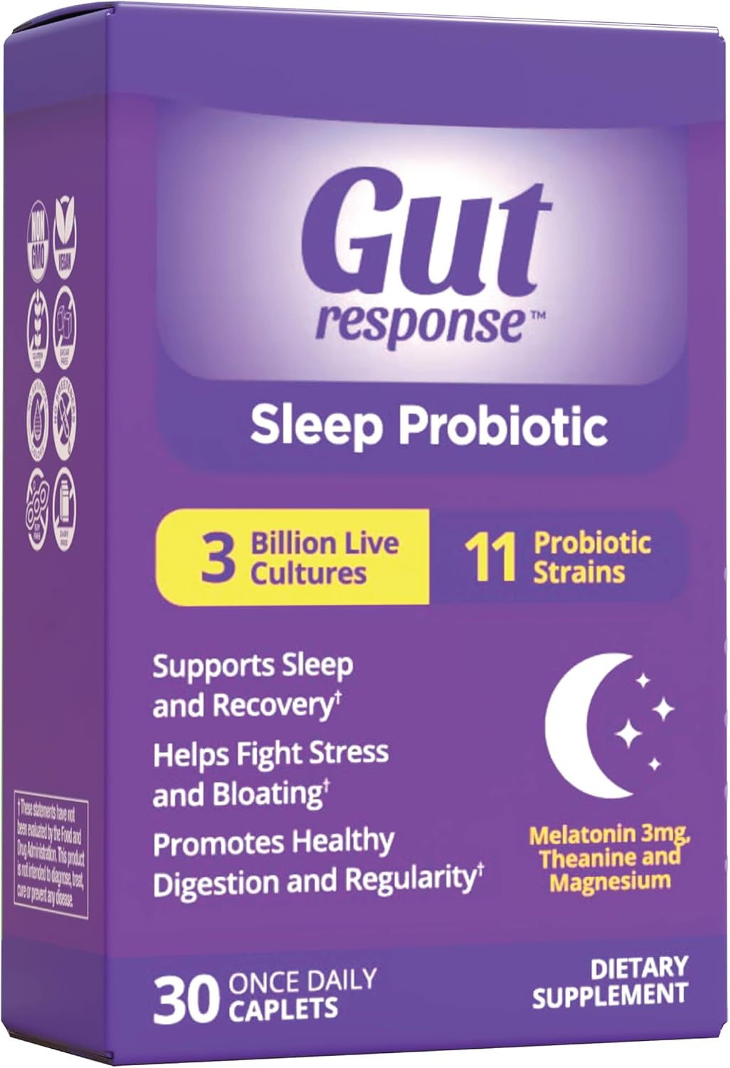 Sleep Probiotic for Men & Women, Slows down Digestive Aging, Supports Sleep and Recovery, Promotes Healthy Gut, Vegan, Gluten Free & Soy Free, 3 Billion CFU, 30 Caplets