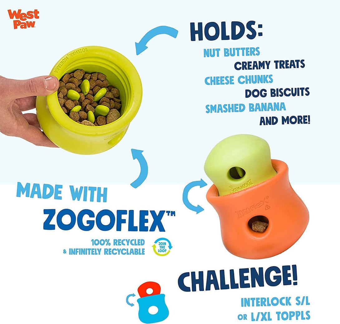 West Paw Zogoflex Toppl Interactive Treat Dispensing Dog Puzzle Play Toy, 100% Guaranteed Tough, It Floats!, Made in USA, Small, Granny Smith