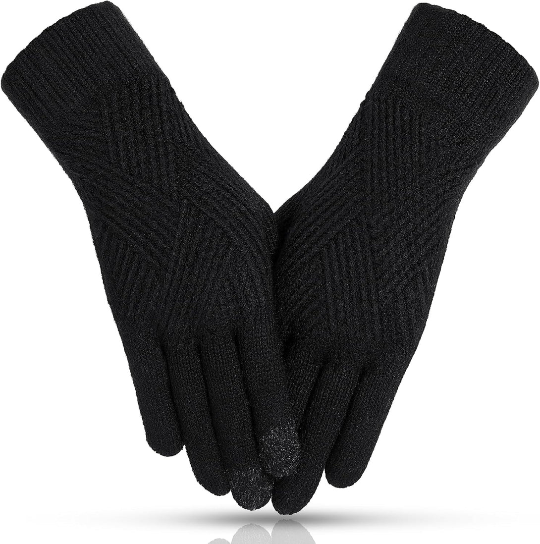 Tavaleu Women'S Winter Gloves - Warm Touch Screen Fleece Lined, Elastic Cuff Knit Gloves for Cold Weather