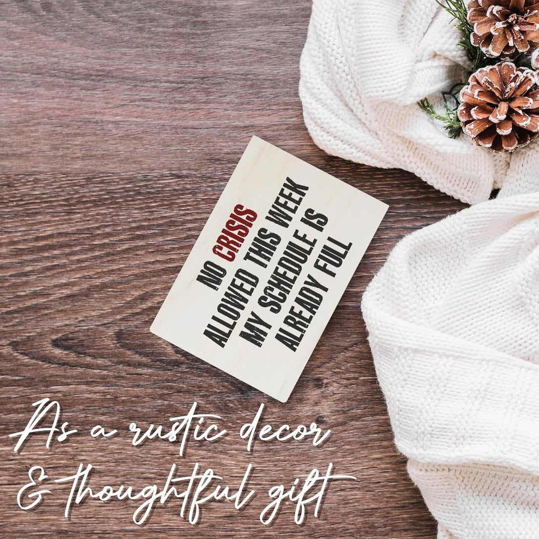 3 X 5" Office Table Decor, No Crisis Allowed This Week My Schedule Is Already Full,Rustic Wooden Plaque Block Decorations, Gifts for Manager Coworkers, Home Office Table Desk Decor & Accessories - B27