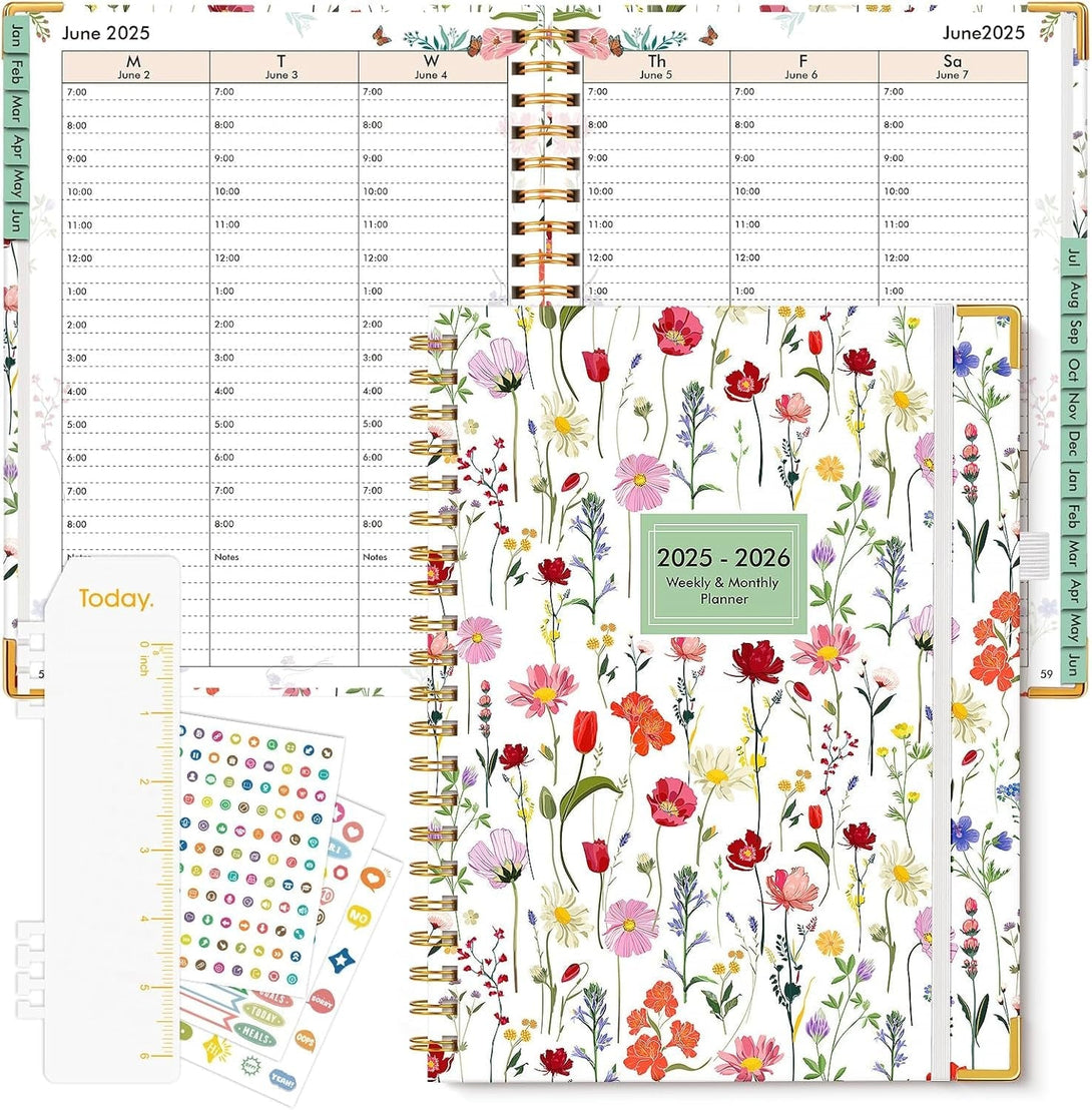 2025 Appointment Book, 2025 Academic Planner 18 Months Weekly and Monthly (January 2025 - June 2026), 8.5"X11" Daily Hourly Planner 60-Minute Time Slots, Spiral Calendar Schedule Book for Work Home School, Wildflower Garden