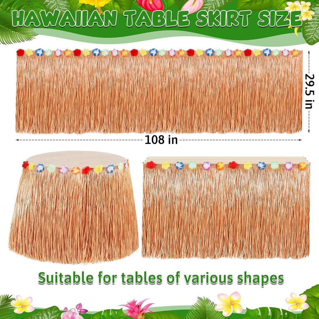 Luau Party Decorations, 1PCS Yellow Hawaiian Table Skirt Party Decorations, Flower 108 X 29.5" Grass Table Skirts Luau Party Favors, Luau Table Skirt for Summer Tropical Hula Parties Decor Accessories