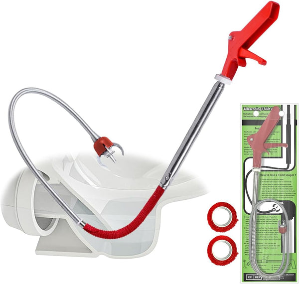 51 Inch Toilet Snake Drain Auger Cleaner Tool, Upgraded Grabber Unclogger Tool, Toilet Auger Grabber, Stainless Steel Telescoping Rod for Pick/Grab Objects Clogged in Toilet Pipes/Drain