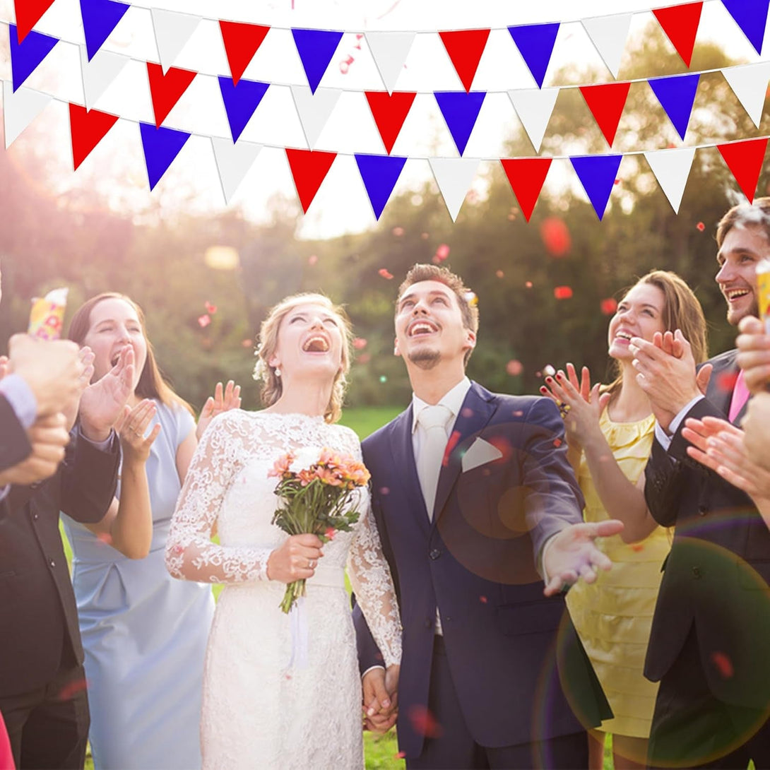 100 Feet Red Blue White Pennant Banner Flags String Triangle Bunting Flag for 4Th of July Kids Birthday Wedding Outdoor Garden Hanging Festivals Decoration,60 Pcs