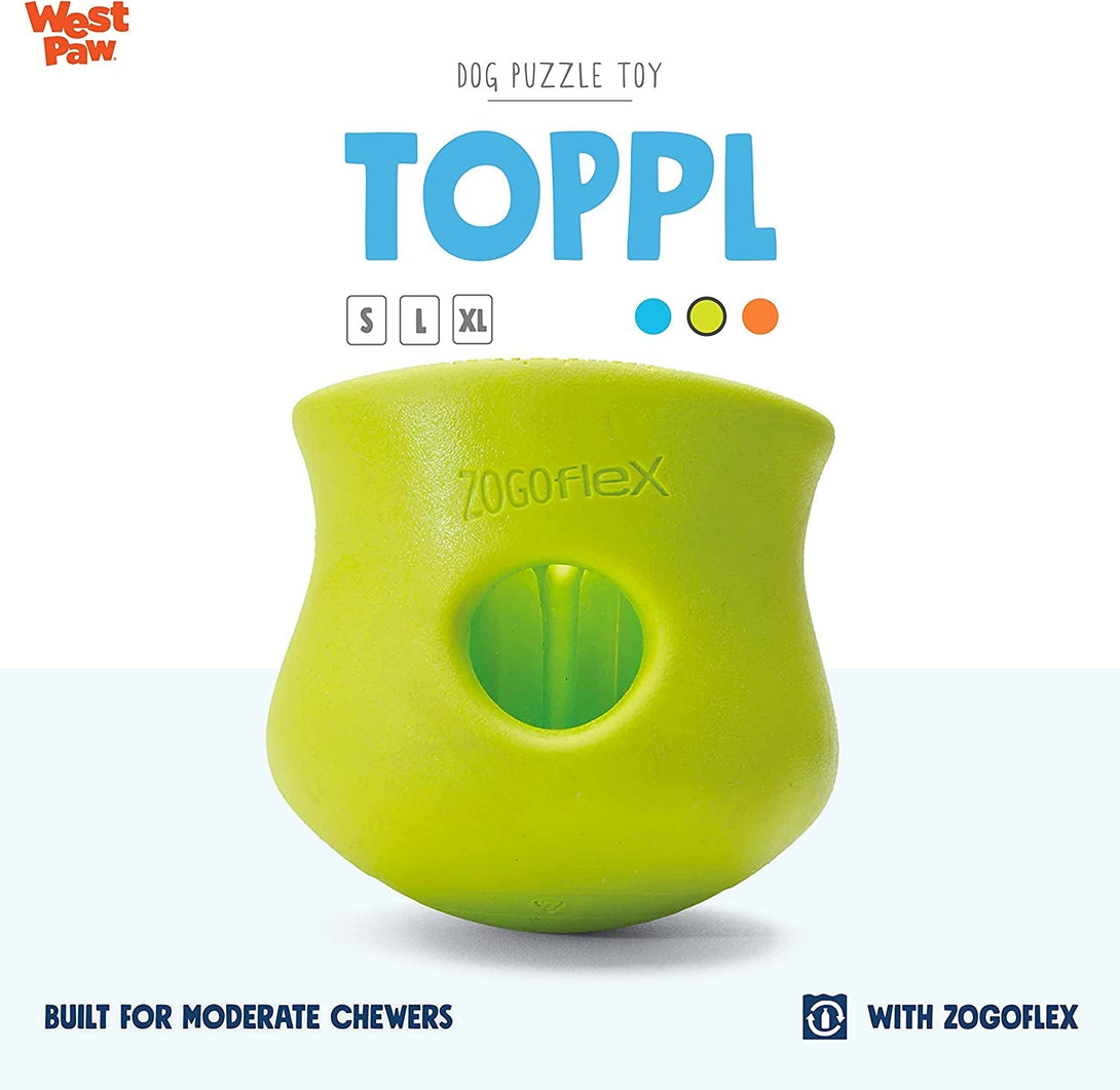 West Paw Zogoflex Toppl Interactive Treat Dispensing Dog Puzzle Play Toy, 100% Guaranteed Tough, It Floats!, Made in USA, Small, Granny Smith