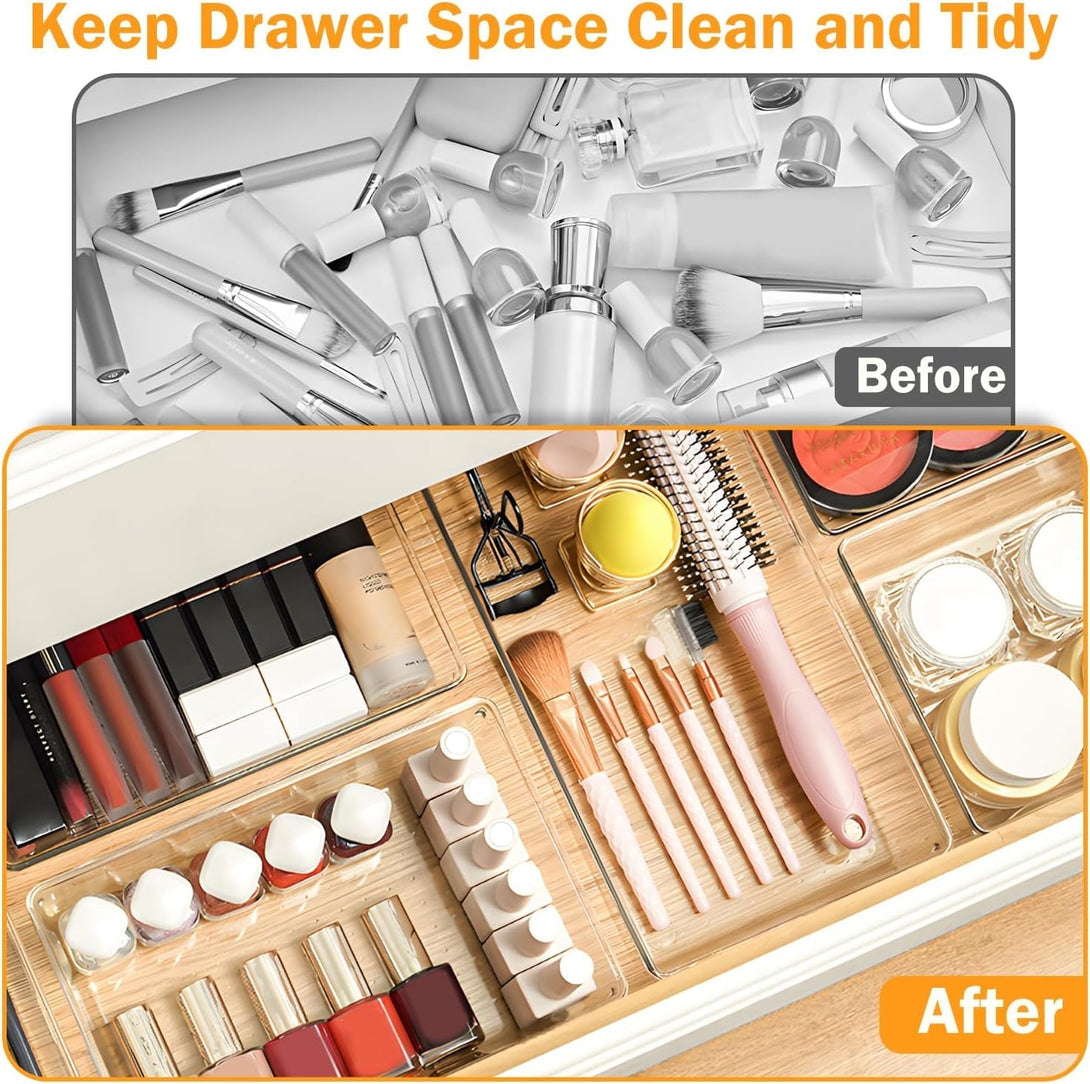 13-Piece Clear Plastic Drawer Organizers: 3 Sizes, Stackable, Anti-Slip, Multi-Function, 2-Year Warranty