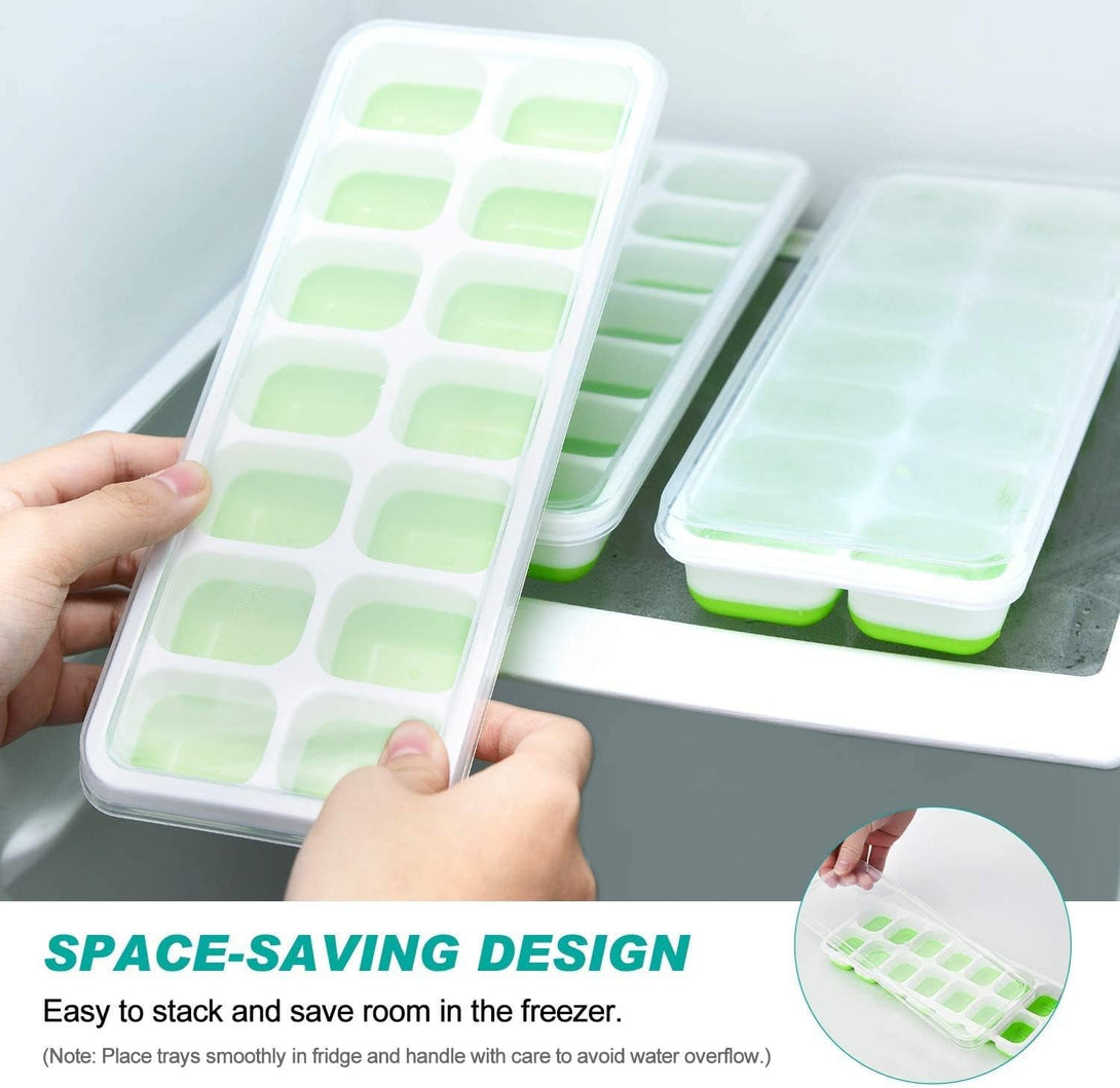 Ice Cube Tray with Lids BPA Free, 4 Pack - 56 Ice Flexible Easy Release Silicone Ice Tray for Freezer Stackable No Spill Ice Tray Dishwasher Safe for Cocktail, Whiskey, Fruit, Blue & Green