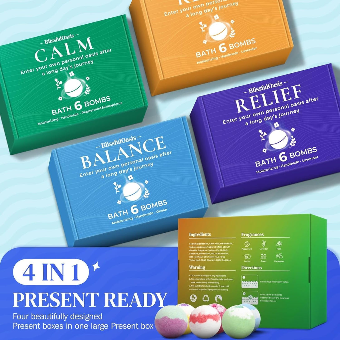 Bath Bombs Set, 24 Pcs Shower Bombs with 6 Refreshing Scents, Perfect for Moisturizing & Relaxing, Ideal for Birthday, Mother'S Day, Valentine'S Day Present Giving, Presents for Women
