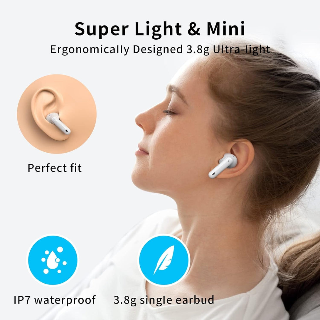 A40 Pro Wireless Earbuds, 50Hrs Playtime Bluetooth Earbuds Built in Noise Cancellation Mic with Charging Case, Bluetooth Headphones with Stereo Sound, IPX7 Waterproof Ear Buds for Phone