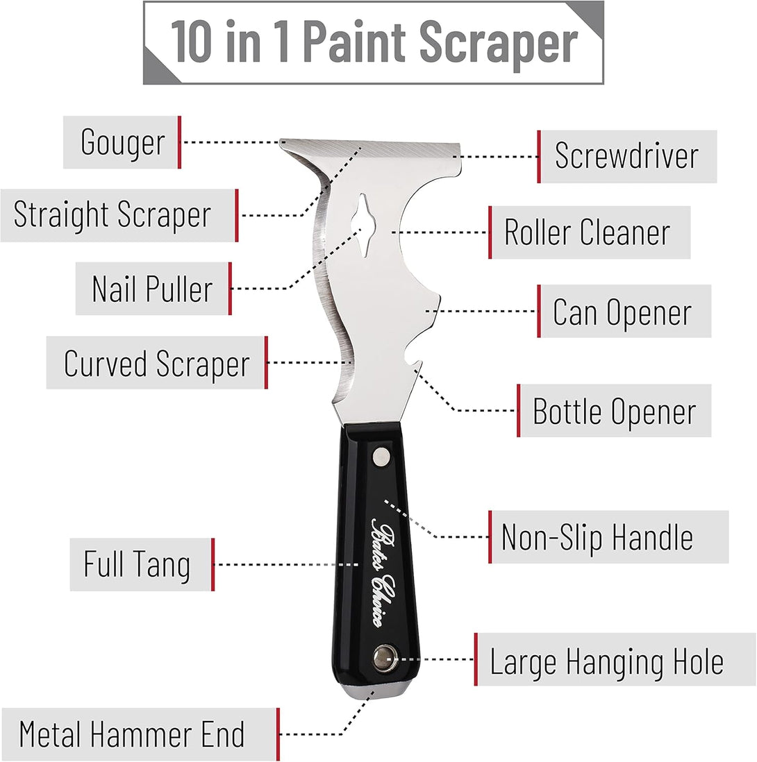 Bates- Paint Scraper, 10 in 1 Painters Tool, Paint Scrapers for Wood, Painters Tool, Painters Knife, Paint Scraper for Painting, Putty Knife, Metal Scraper, Spackle Tool, Putty Scraper, Knife Scraper