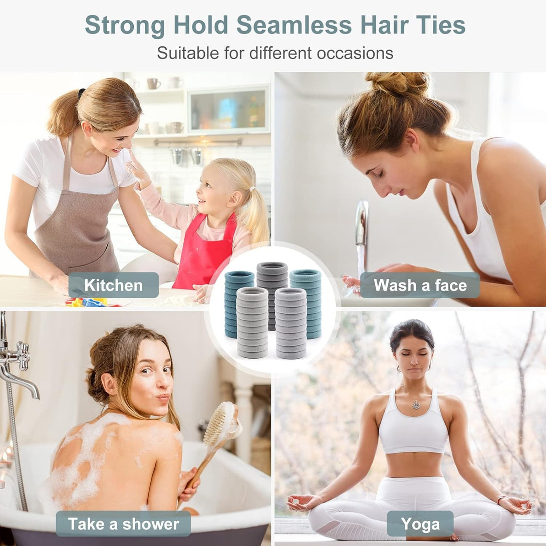 100 Pcs Thick Seamless Hair Ties, Ponytail Holders Hair Accessories No Damage for Thick Hair (Cool Colors)