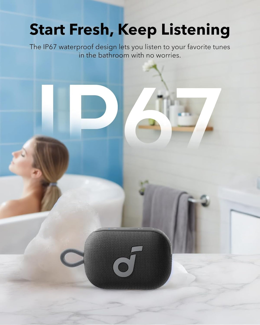 Soundcore Select 4 Go Bluetooth Shower Speaker by Anker, IP67 Waterproof/Dustproof, Portable Speaker, Wireless, 20H Playtime, Floatable, Powerful Sound, Electronics for Outdoors/Office/Home/Travel