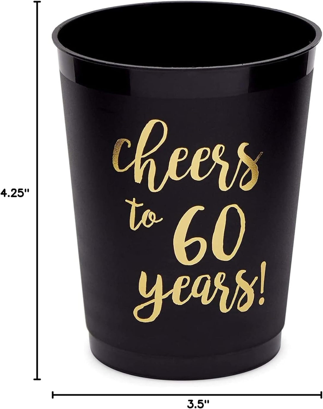 16 Pack Cheers to 60 Years Plastic Party Cups - 60Th Birthday Decorations for Men and Women, Anniversaries (Black, 16 Oz)