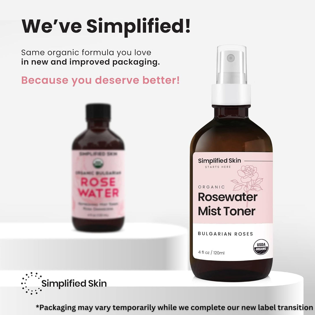 Rose Water Spray for Face & Hair - Organic USDA Certified Rosewater Facial Toner - Alcohol-Free Makeup Setting Hydrating Face Mist - Anti-Aging Toner Spray - 4 Oz