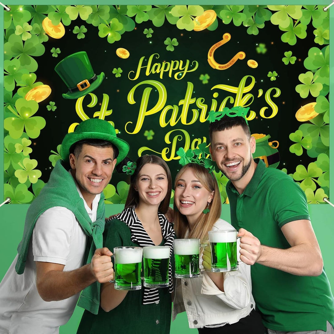St. Patrick’S Day Backdrop Banner Decorations Large Fabric Clover Backdrop Decor Decorations Background Banner Irish Shamrock Leaves Party Supplies