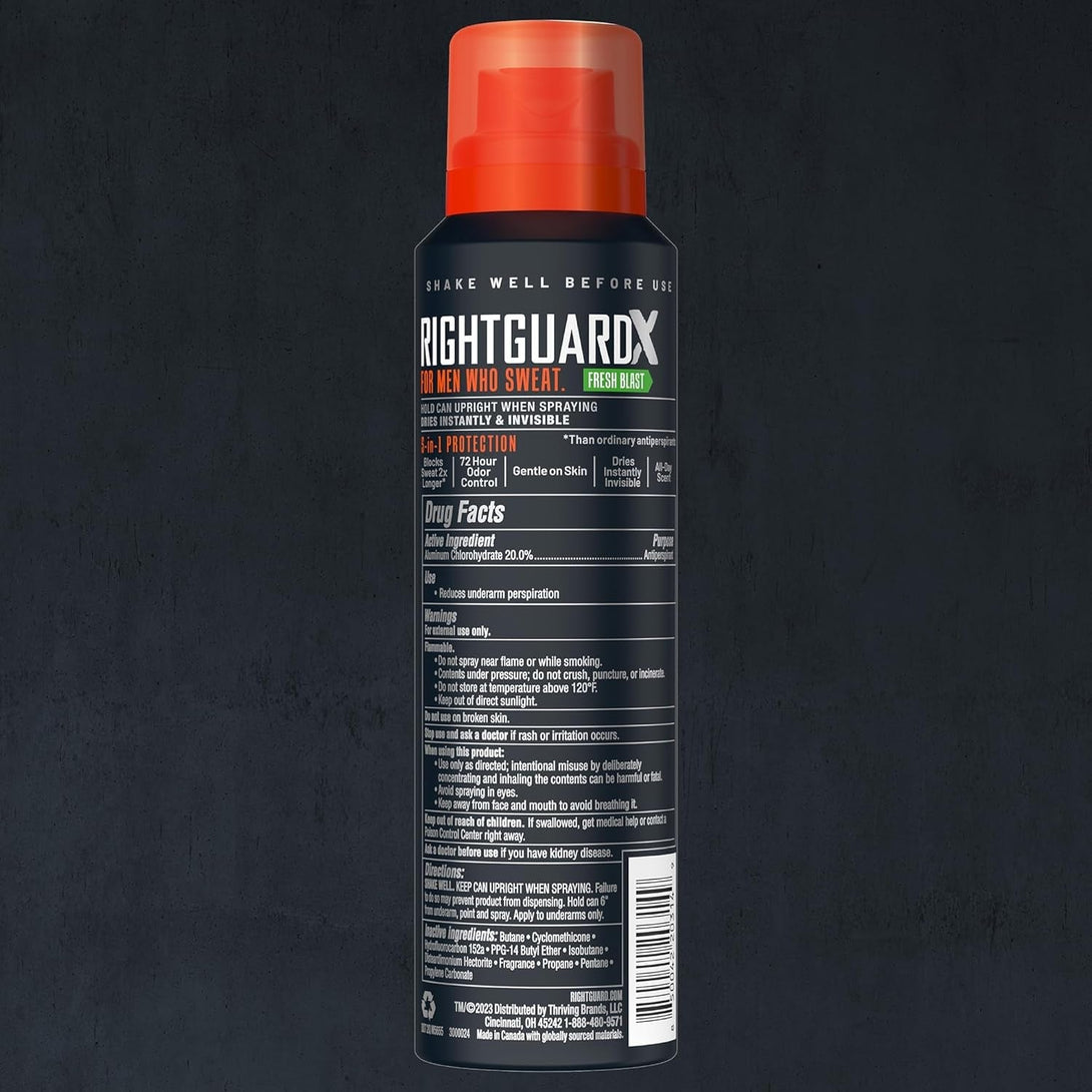 Right Guard Xtreme Defense Antiperspirant & Deodorant Spray | 5-In-1 Protection Dry Spray Deodorant for Men | Blocks Sweat 2X Longer | 72-Hour Odor Control | Fresh Blast Scent, 3.8 Oz. (3 Count)
