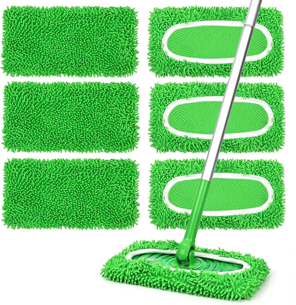 6Pcs Reusable Microfiber Mop Pads Compatible with Swiffer Sweeper Mop, Replacement Wet Mopping Pad Refills & Washable Dry Sweeping Cloths for Surface/Hardwood Floor Cleaning