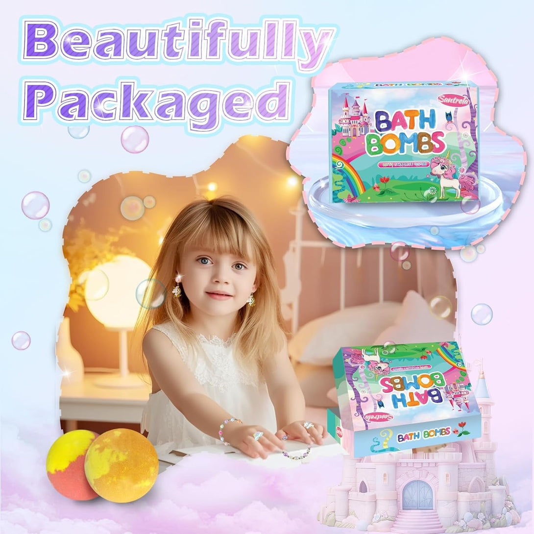 Unicorn Bath Bombs for Kids Girls with Surprise Toys Inside, 20 Pack Handmade Bubble Spa Bath Bombs Gift Set for Girls with Jewelry Toys Inside, Birthday Mothers Day Gifts for Daughter Wife