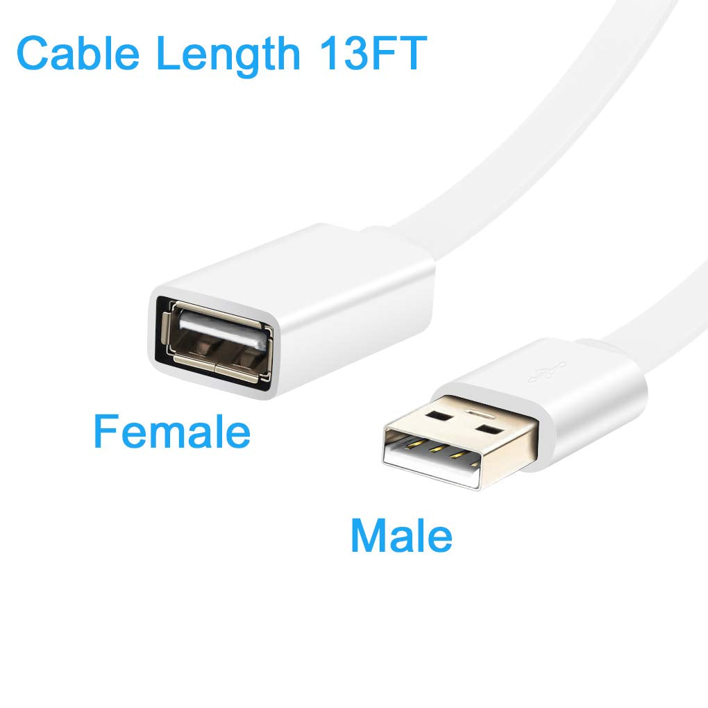 SIOCEN 13FT 2 Pack USB Power Extension Cable for Wyze Cam,Wyzecam Pan,Yi Cam,Yi Dome Home,Oculus Go,Kasa,Security Camera,Furbo Dog,Nest-Cam,Arlo Pro,Blink,Netvue,Flat A-Male to A-Female Extender Cord