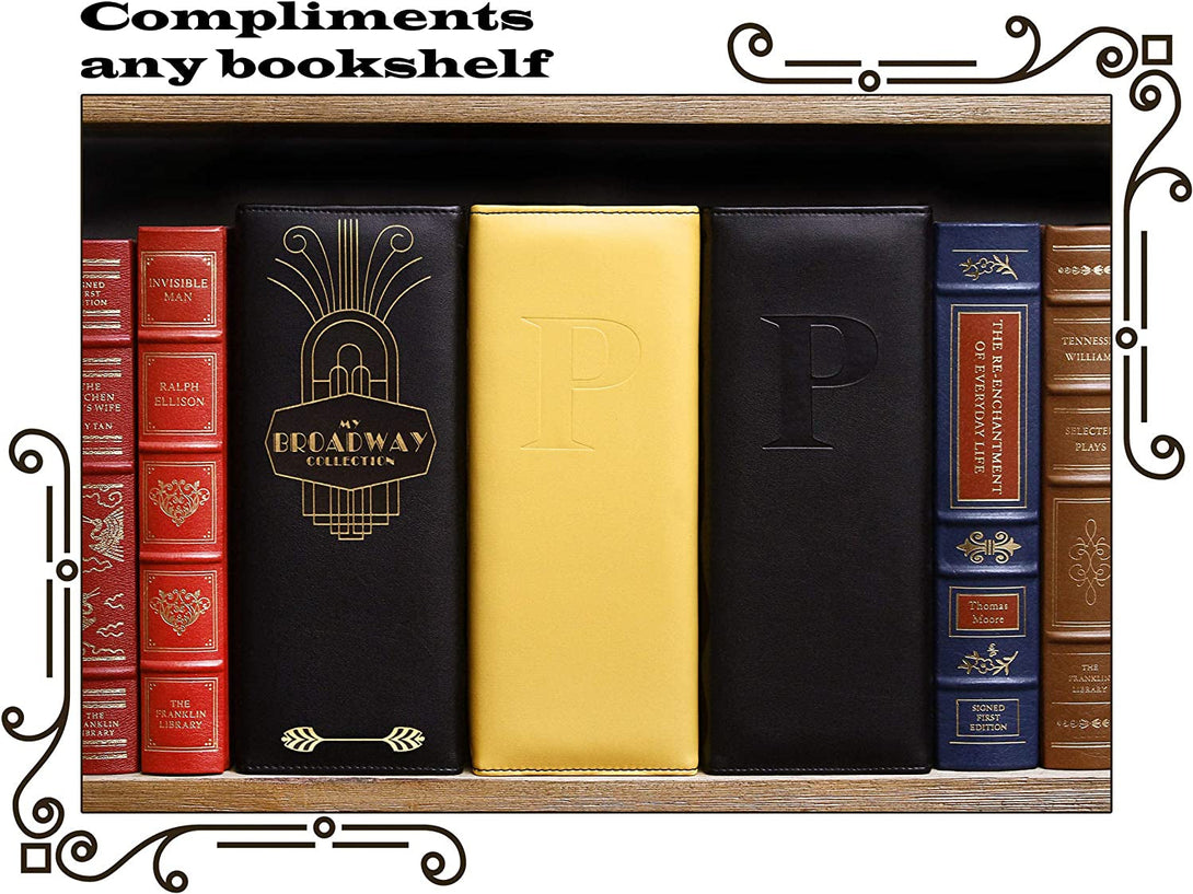 2Fold Binder for Holding Broadway Play Program and Theater Programs with 30 Custom Sheet Protectors - PU Leather - Fits Programs from Mid 1980S to Modern (Yellow/Black Embossedp)