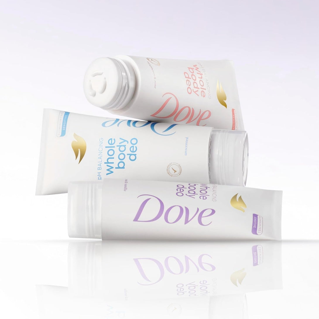 Dove Whole Body Deo Aluminum Free Ph Balancing Cream Deodorant Coconut & Vanilla for 72H Odor Control 2.5 Oz