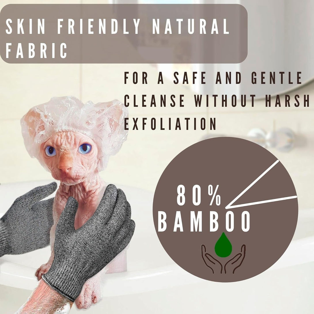 Sphynx Hairless Cats Carbonized Bamboo Bath Exfoliating Gloves Charcoal Bamboo Shower Body Scrub (1 Pair)