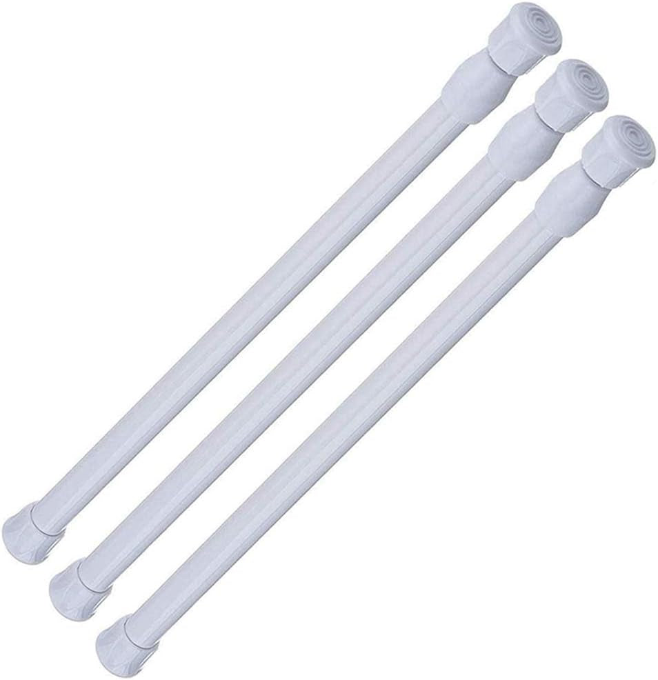 AIZESI 3Pcs White Spring Tension Rond Short Curtain Rods Small Curtain Tension Rods 16 to 28 Inch Adjustable Curtain Rod Tension Extendable Spring Rod for Home Window Kitchen