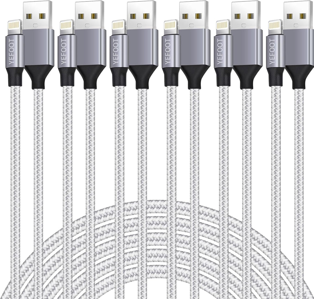 [Apple Mfi Certified] 6Pack(3/3/6/6/6/10Ft) Iphone Charger Nylon Braided Fast Charging Lightning Cable Compatible Iphone 14Pro/14/13Pro/13/12Pro/12/11And More-Silver&White