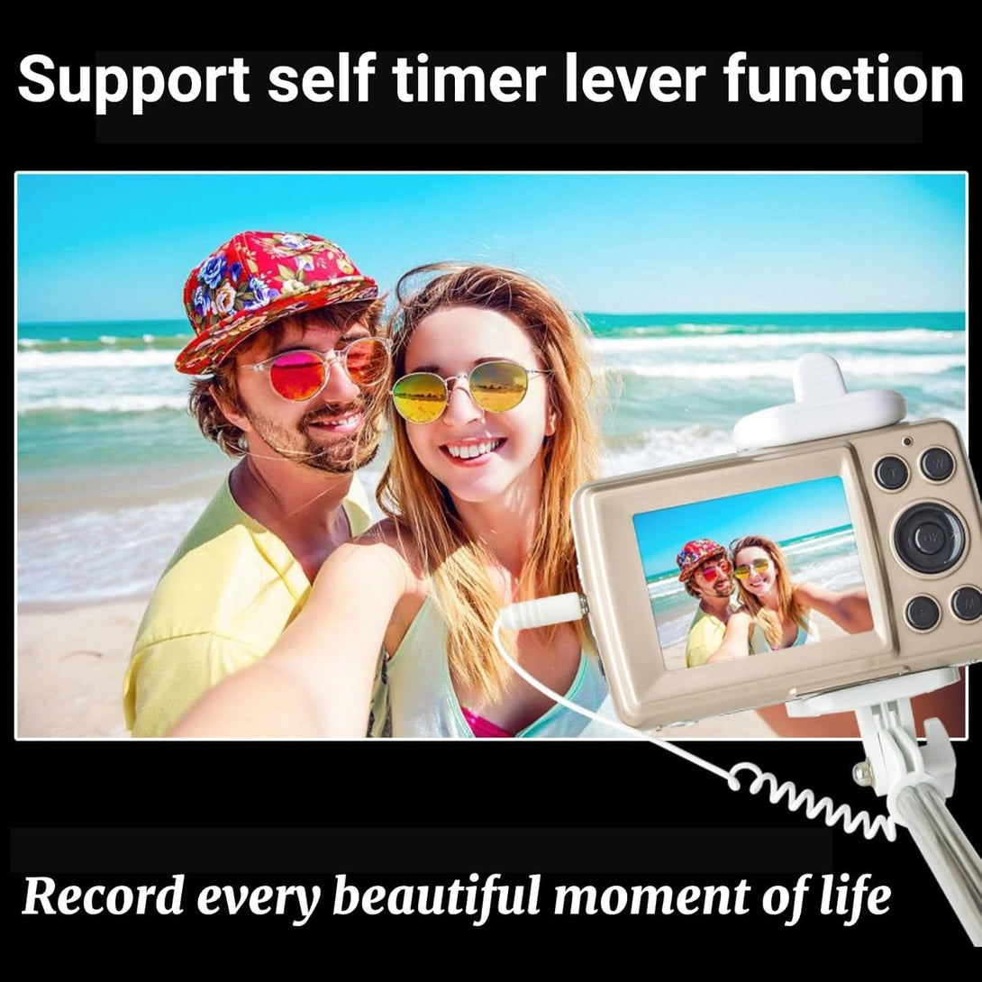 Mini Digital Camera, 720P HD Compact Portable Camcorder with 2.4 Inches LCD Screen 16MP 30FPS Support 32GB Memory Card for Children, Teenagers and Beginners (Gold)