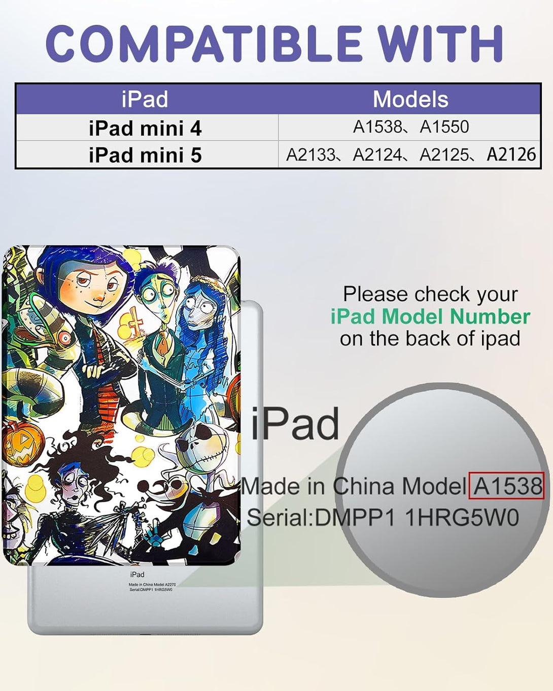 Rotate Case for Ipad Mini 5 2019/Mini 4 2015 7.9" - 360 Degree Rotating Case with Pencil Holder for Women Girl Kid Teen Girly Cartoon Protective for Ipad Mini 5Th Generation Case, Terror