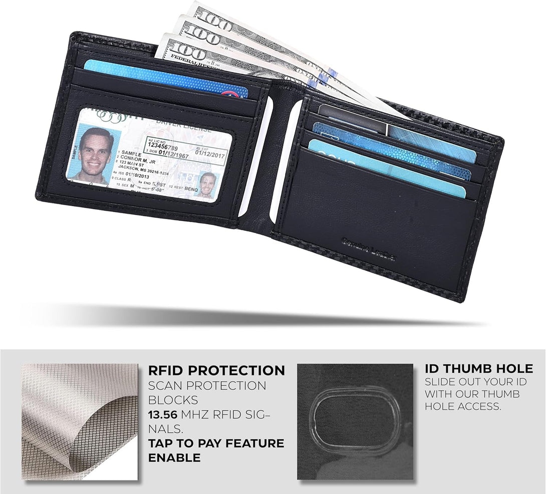 Slim Leather Wallet for Men - RFID Blocking Slim Minimalist Front Pocket - Thin & Stylish with ID Window, Gift for Men