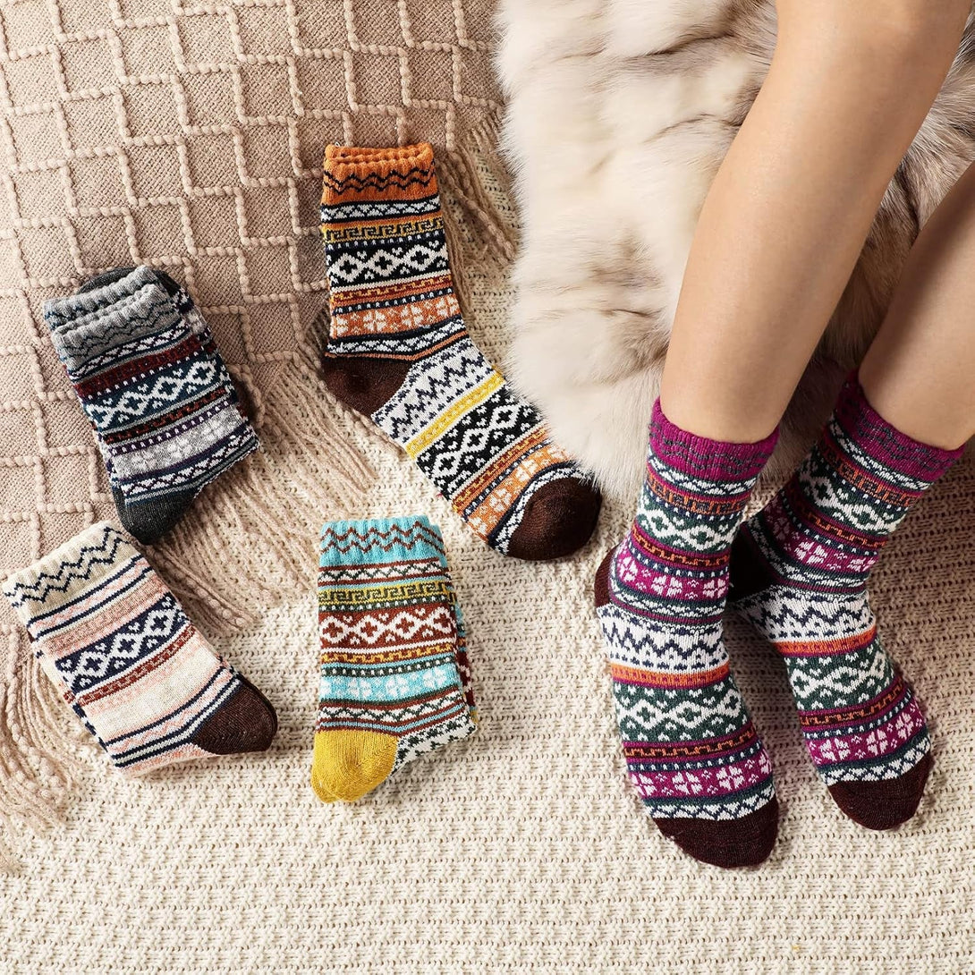 Pleneal Pack Wool Socks for Warm Winter Women Thick Knit Cozy