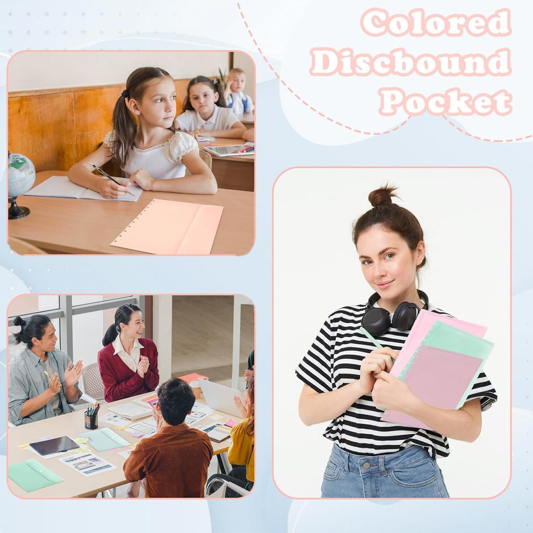 10 Pack Discbound Pocket 8.5 * 11.1 Inch Letter Size Pocket Dividers Discbound Notebook Planner Plastic Envelopes Planner Pocket Inserts for School Office Home Work Organizer