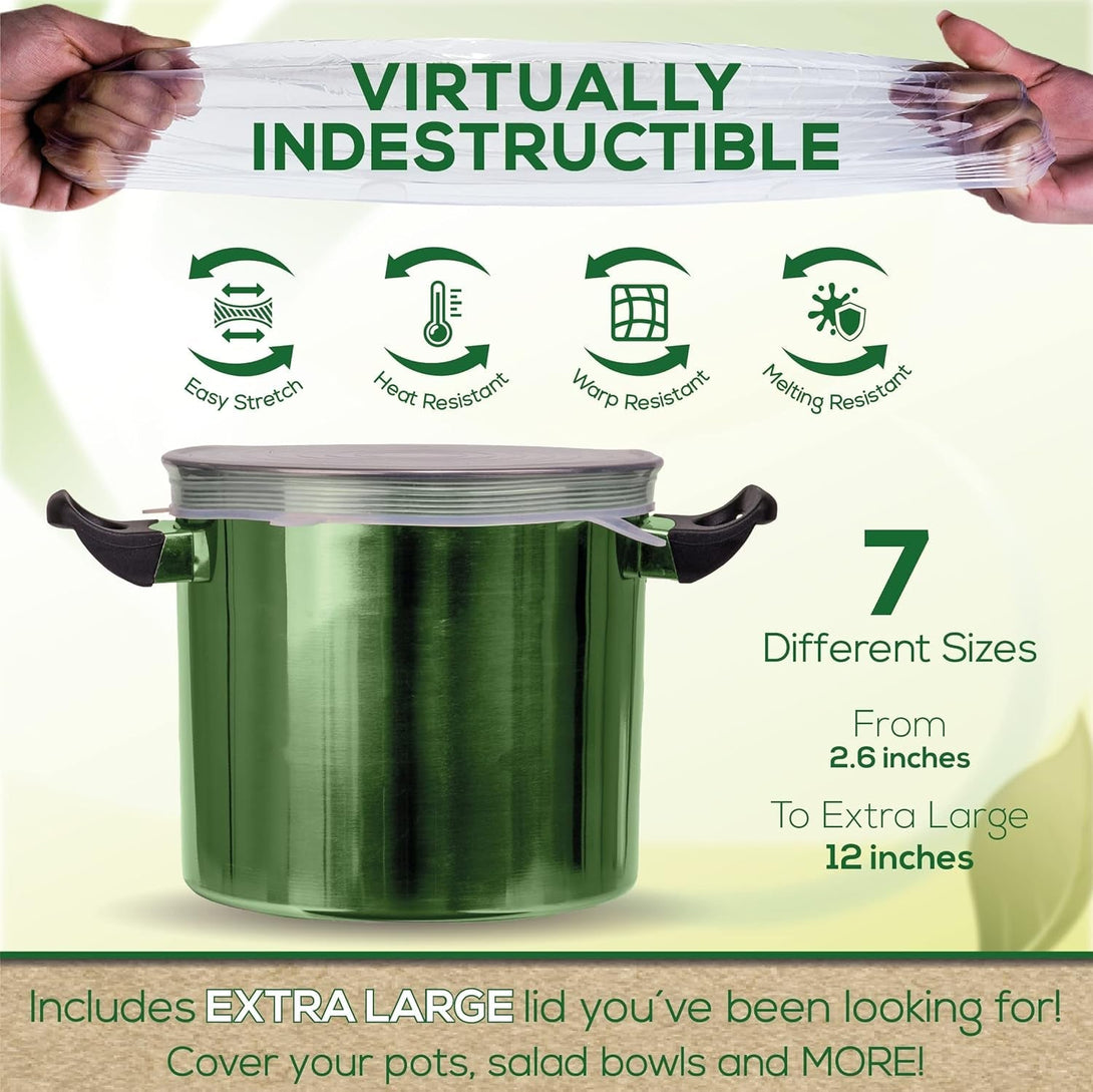 Unwasted Reusable Silicone Lids (Variety Pack) – Upgrade Your Kitchen Gadgets with Our Silicone Covers for Food Storage – Reusable Silicone Stretch Lids and Food Covers for Containers (Pack of 7)