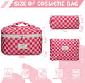 Quilted Makeup Bag Set - 3 PCS Cute Floral Cotton Makeup Bag, Large Coquette Aesthetic Make up Cosmetic Bag, Flower Travel Toiletry Organizer Bags