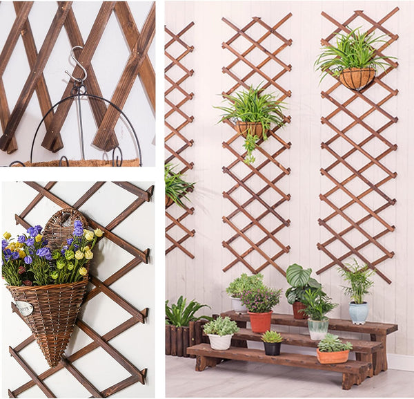 Avalution Extensible Natural Garden Wooden Fence Lattice Frame Plant Support Frame Natural Wooden Lattice Frame for Cucumber Climbing Plant Vines