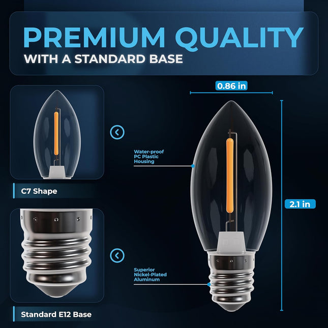 Bluestars 3W C7 LED Light Bulbs, E12 Candelabra Base 120V 15W Equivalent, 2700K Warm White, Non-Dimmable, Clear Glass fo