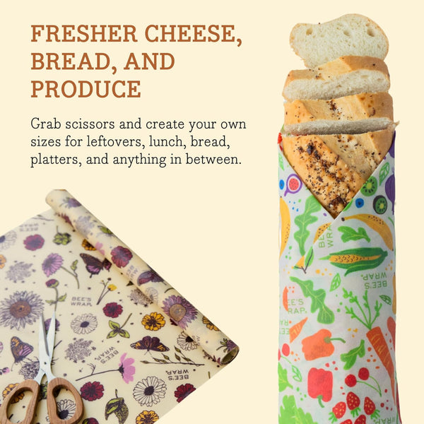 Bee'S Wrap Beeswax Wraps for Food - Garden Party Cut to Size Wax Paper Roll - Made in USA Reusable Waxed Paper & Bowl Covers - Organic &